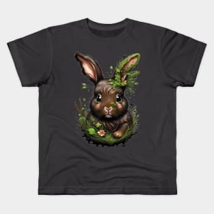 Mystical Whispers: Surrealistic Art Design of a Rabbit with Moss and Plants Kids T-Shirt